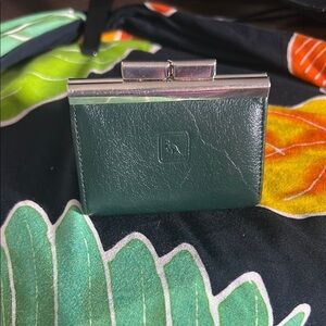 Green kangaroo Leather Wallet with Silver Trim